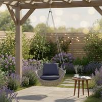 Hängesessel Elodie Blau Kunststoff/Outdoorstoff - Blau/Creme, MODERN, Kunststoff/Textil (83/73/48cm) - Bessagi Garden