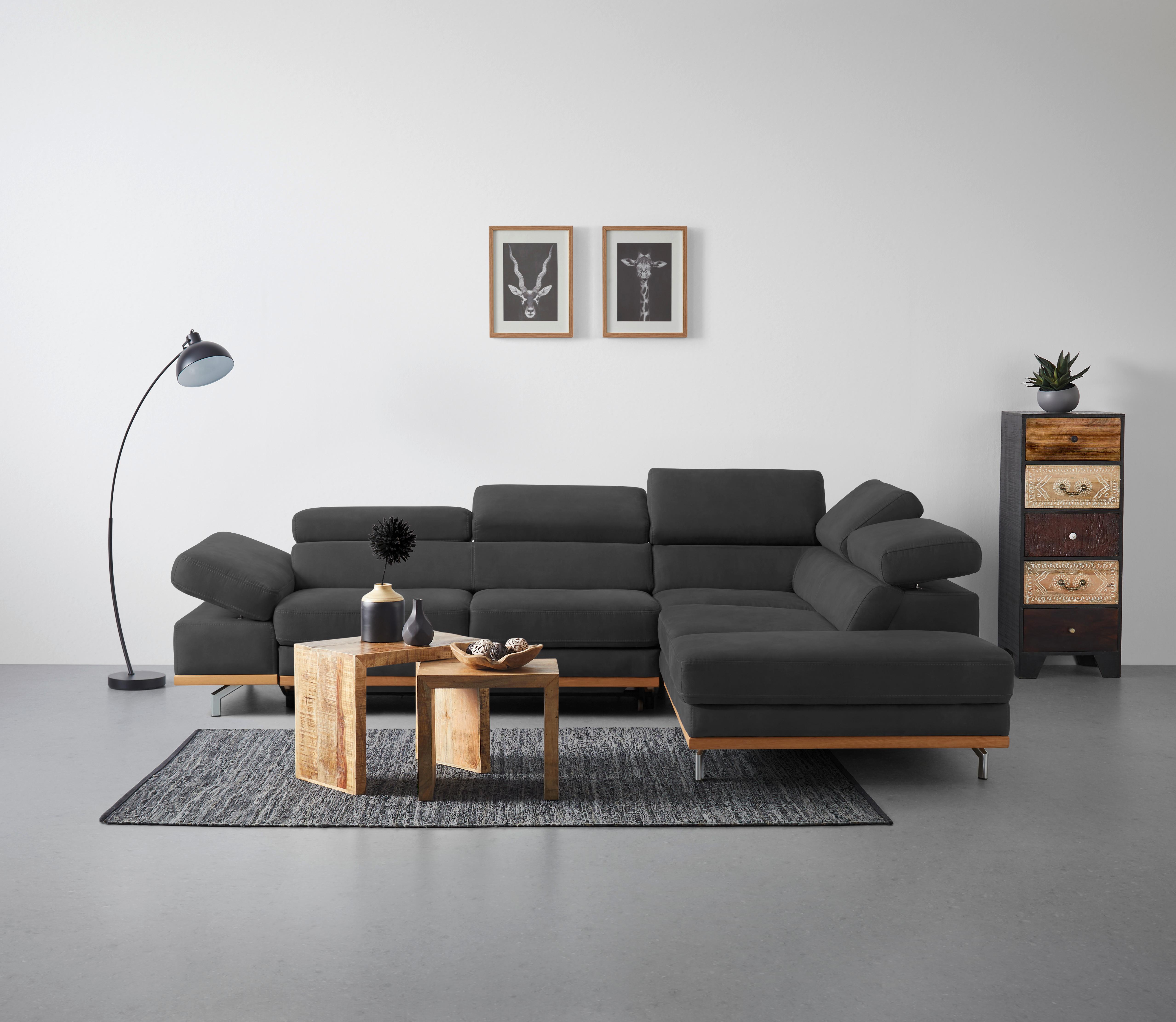 Wohnlandschaft Carmen in Schwarz mit Bettfunktion - Chromfarben/Schwarz, KONVENTIONELL, Holz/Textil (292/93/226cm) - Based