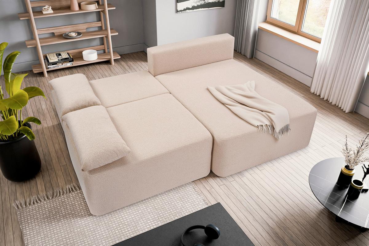 Ecksofa Amsterix Beige Schlaffunktion - Beige/Schwarz, Basics, Holz/Kunststoff (213/158cm) - MID.YOU