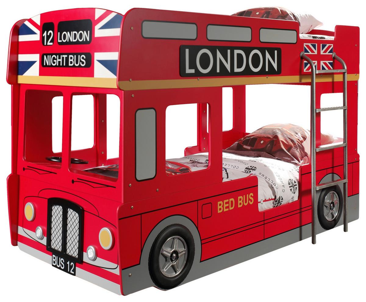 Autobett London Bus Rot - Rot, MODERN, Holzwerkstoff (90/200cm) - Vipack