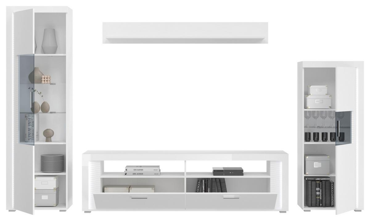 Ansamblu mobilier camera de zi SKYLIGHT - alb lucios intens, Design, material pe bază de lemn (351/202/46cm) - Modern Living