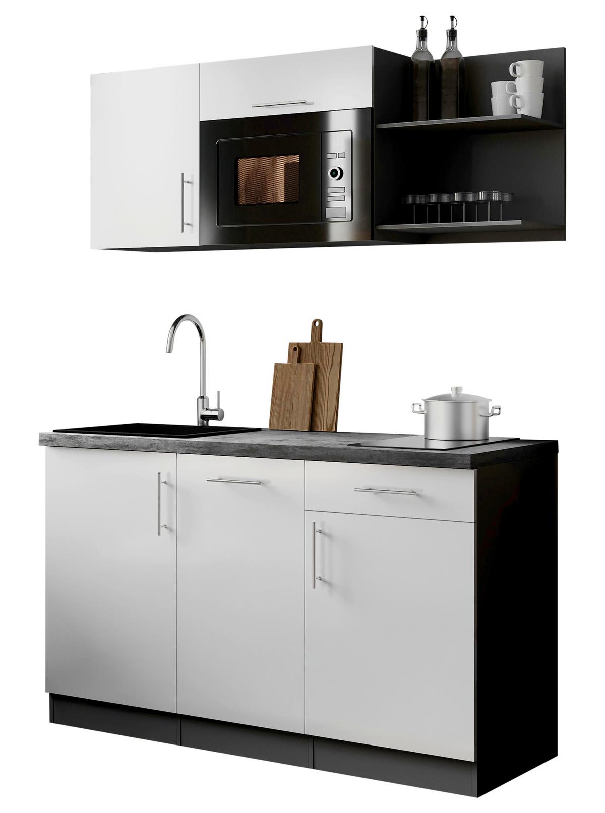 Miniküche Oliver m. Geräten ca. 145cm Weiß - Weiß/Grau, Trend, Holzwerkstoff/Metall (145cm) - Respekta