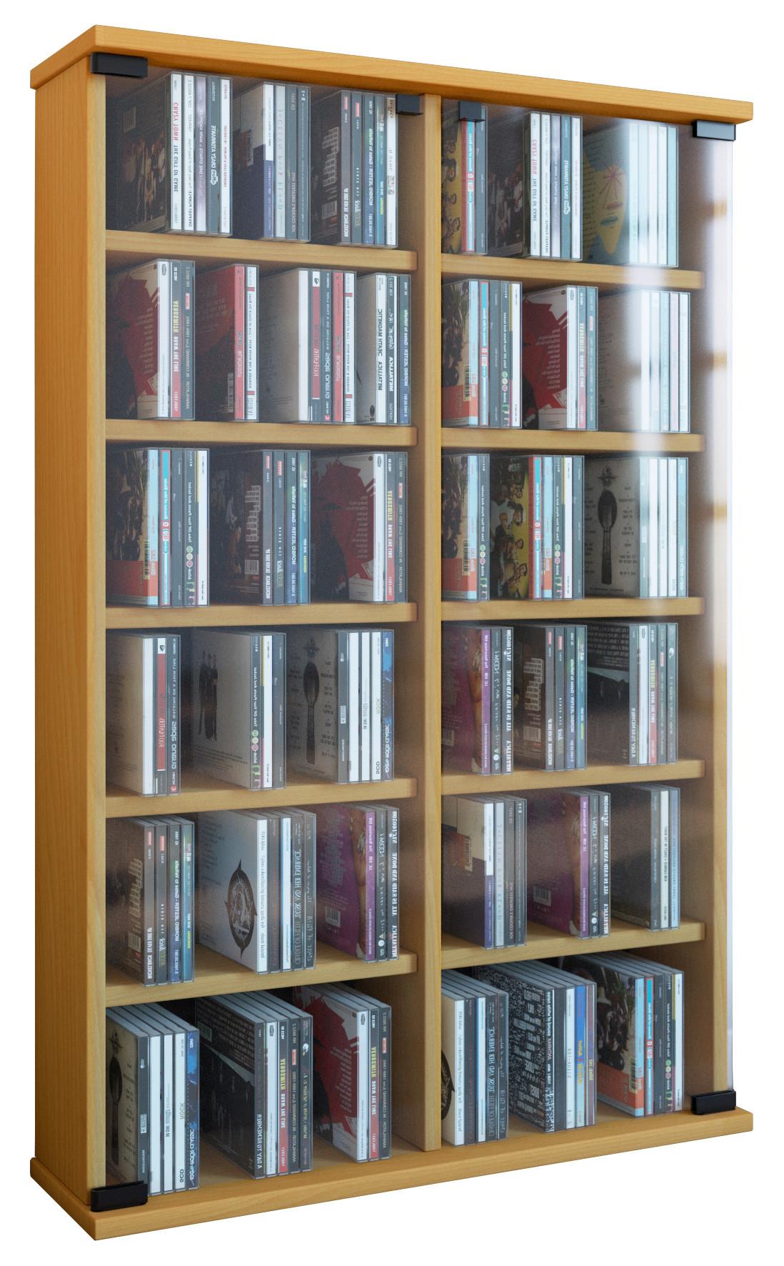 CD-Regal Roma in Buchefarbe, B: 60 cm - Buchefarben, KONVENTIONELL, Glas/Holzwerkstoff (60/91,5/18cm) - MID.YOU