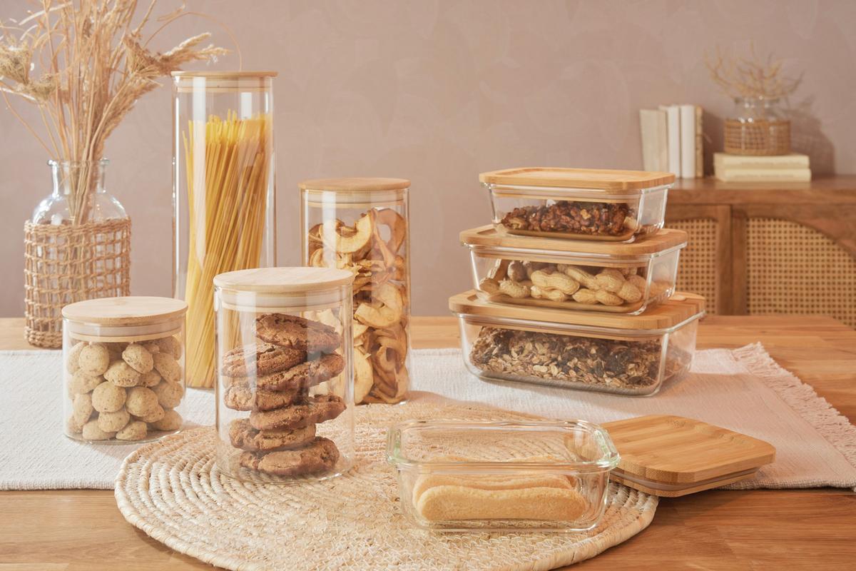 Vorratsdose Hedvig aus Glas Ø ca. 10cm - Naturfarben, Glas/Holz (10/19cm) - Zandiara