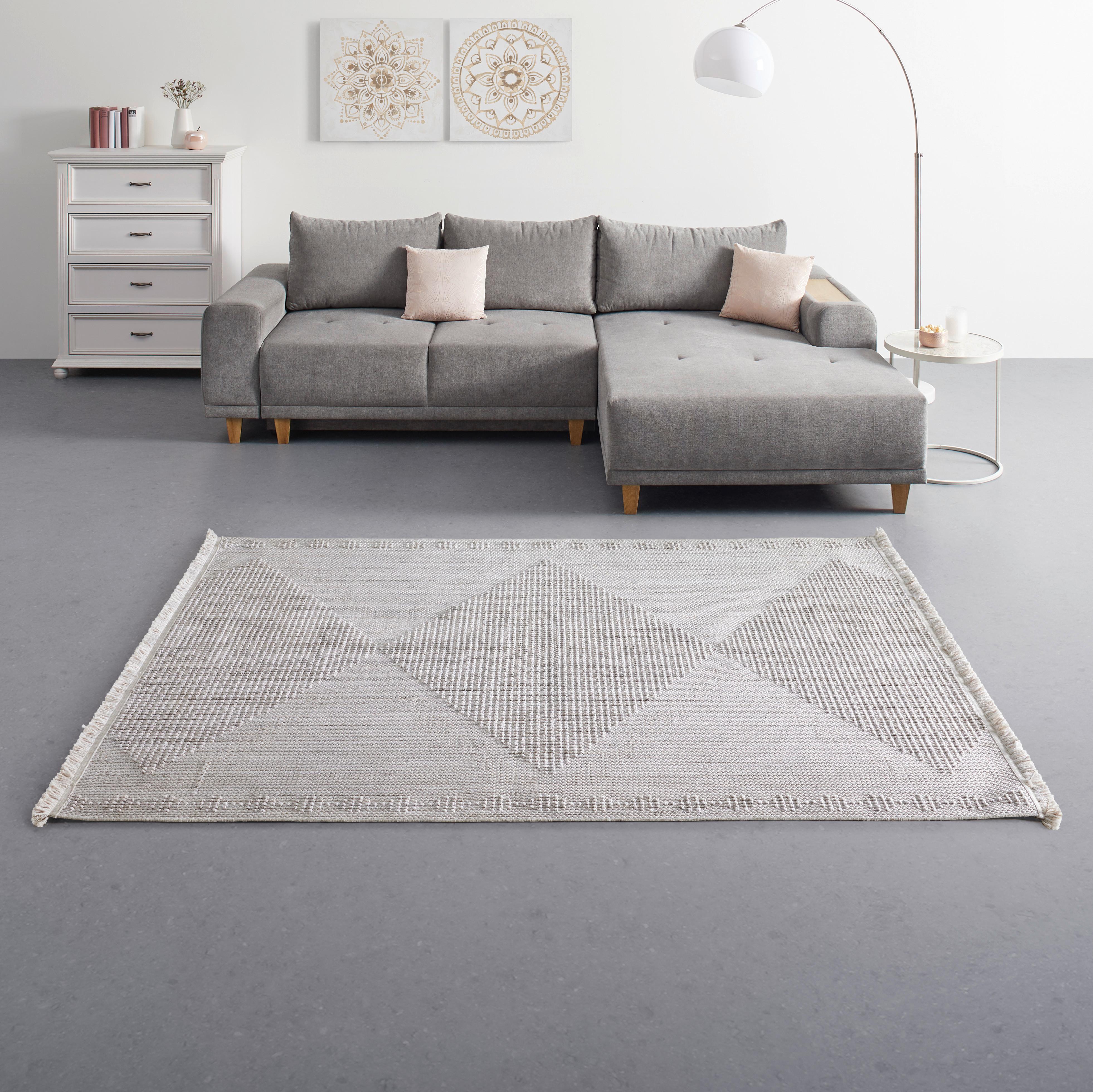 Flachwebteppich Jan in Grau/Weiß ca. 80x150cm - Weiss/Grau, Modern, Textil (80/150cm) - Modern Living