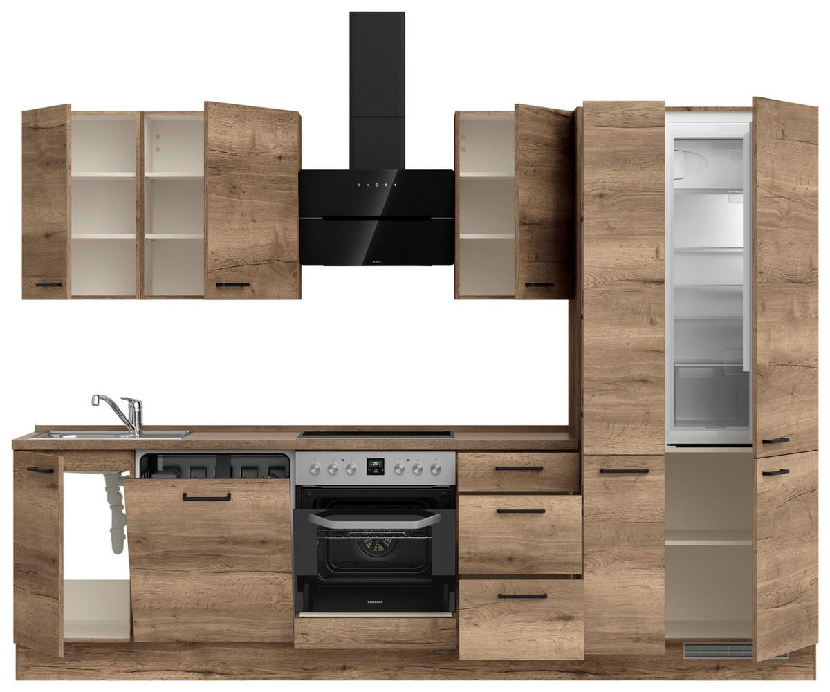 Küchenblock Structura High m. Geräten Eiche dunkel - Eiche dunkel/Schwarz, MODERN, Holzwerkstoff/Metall (300cm) - Nobilia