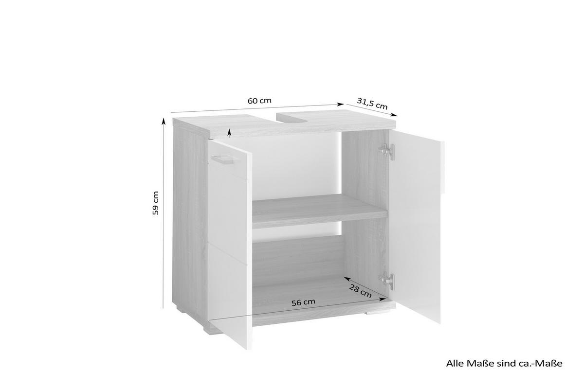Waschbeckenunterschrank Nebraska B: 60 cm Weiß - Chromfarben/Weiß Hochglanz, MODERN, Holzwerkstoff/Kunststoff (60/59/31,5cm) - MID.YOU