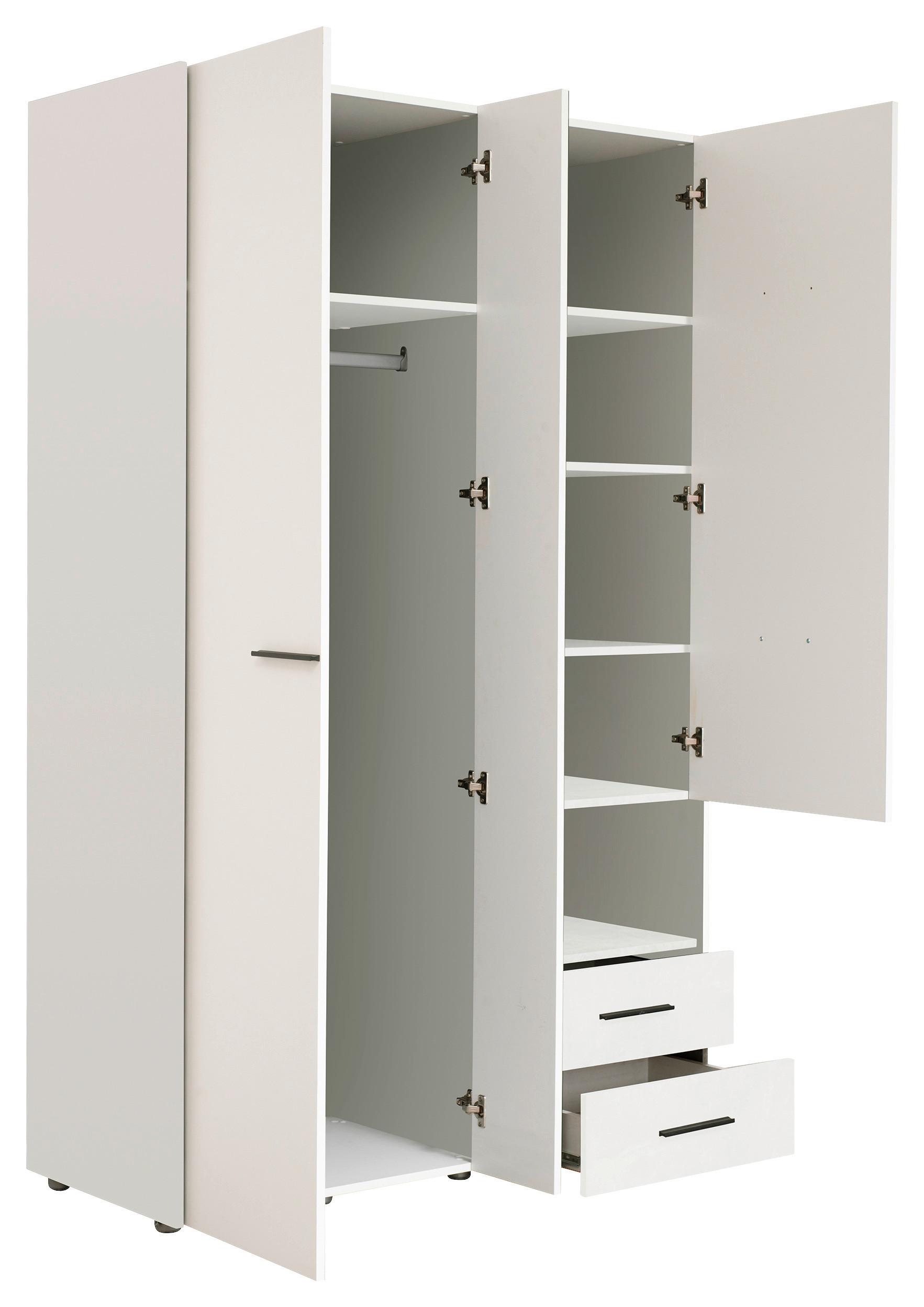 GARDEROB LEON - vit/svart, Klassisk, trämaterial/plast (127,5/205,5/54cm) - Mömax