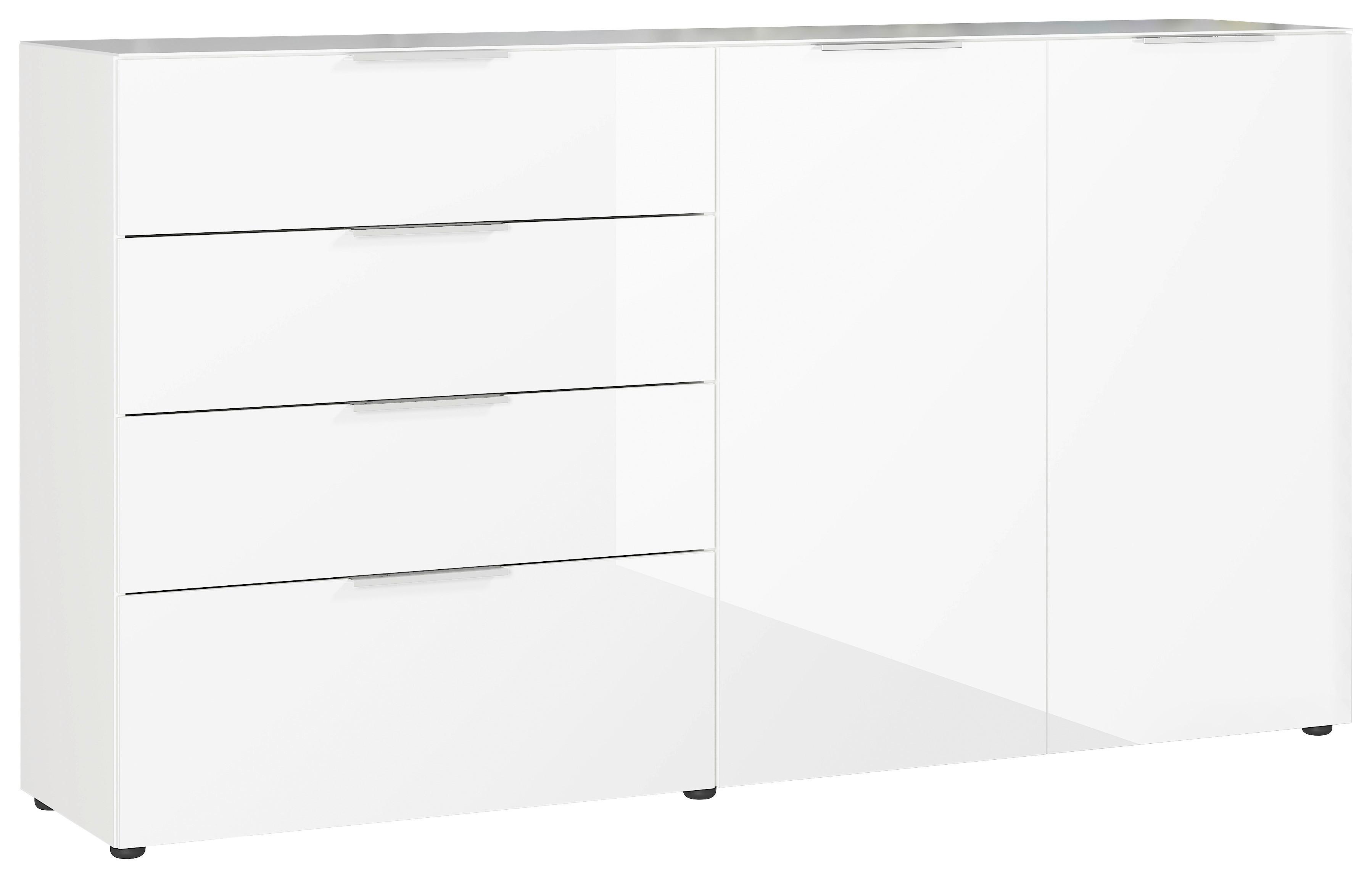 Sidebaord Oakland in Weiß - Chromfarben/Schwarz, MODERN, Glas/Holzwerkstoff (184/102/42cm) - Premium Living