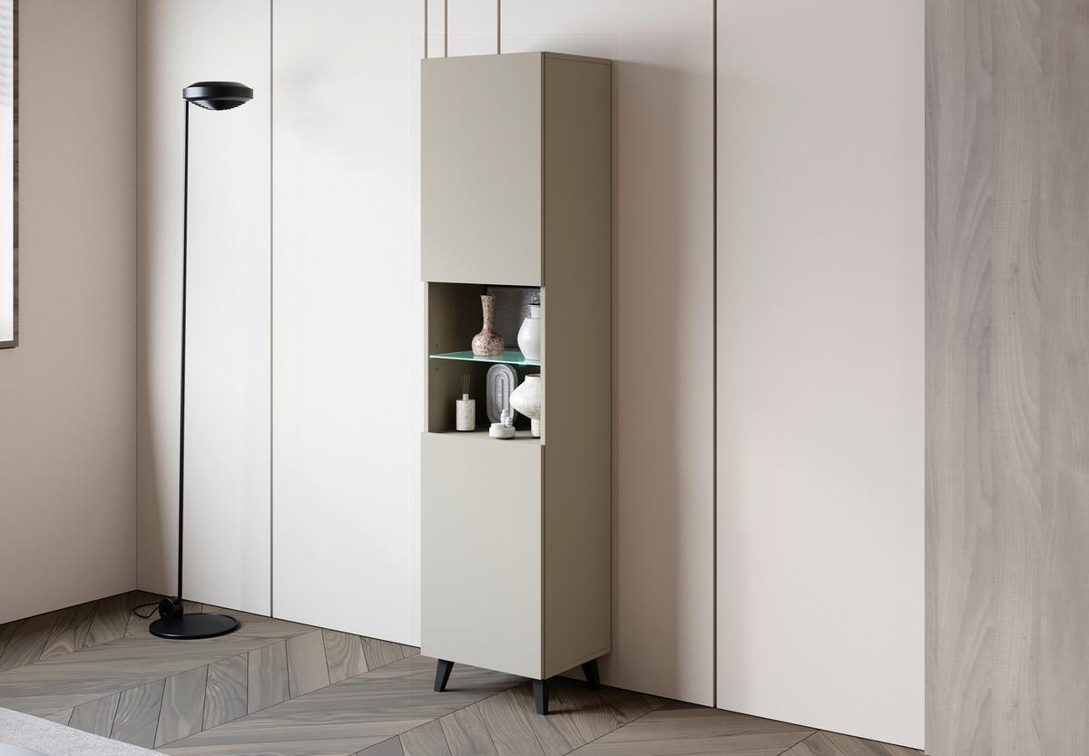 Vitrine Phuket Kaschmir Beige - Kaschmir/Schwarz, Design, Glas/Holzwerkstoff (40/170/31,5cm) - P & B
