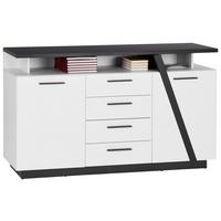 Komoda Maxi, Bela, Temno Siva - Moderno, umetna masa/leseni material (150,2/90/41,9cm) - Premium Living