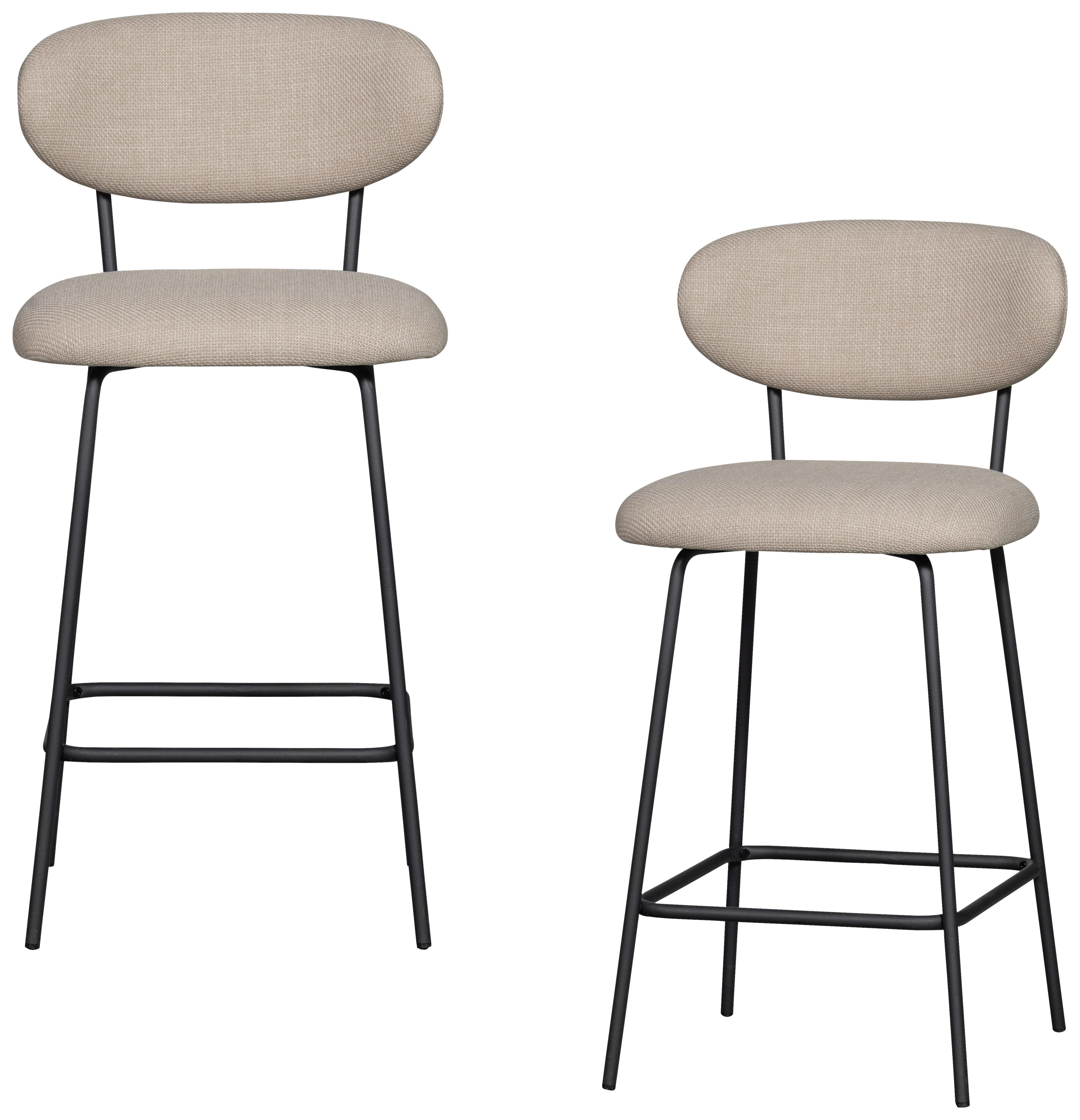 Barhocker-Set Kjeld 2er-Set Naturfarben - Schwarz/Naturfarben, MODERN, Textil/Metall (46/93/52cm) - Livetastic