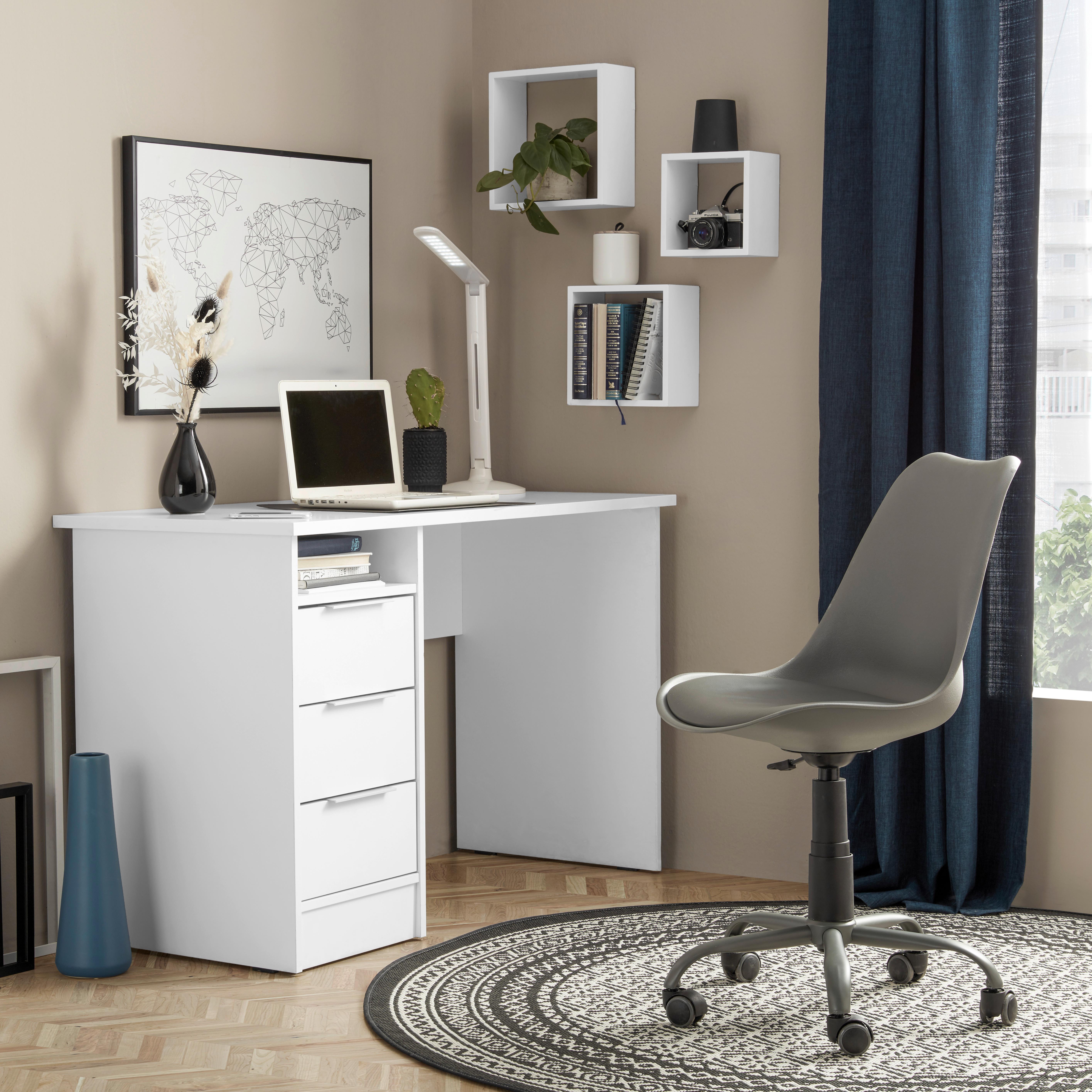 BUREAU STUDENT -BASED- - Wit/Chroomkleuren, Konventionell, Houtcomposiet/Metaal (120/76/55cm) - Based