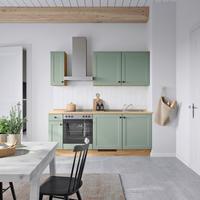 Küchenblock Cascada Low m. Geräten Schilfgrün - Schilfgrün/Eichefarben, MODERN, Holzwerkstoff/Metall (210cm) - Nobilia