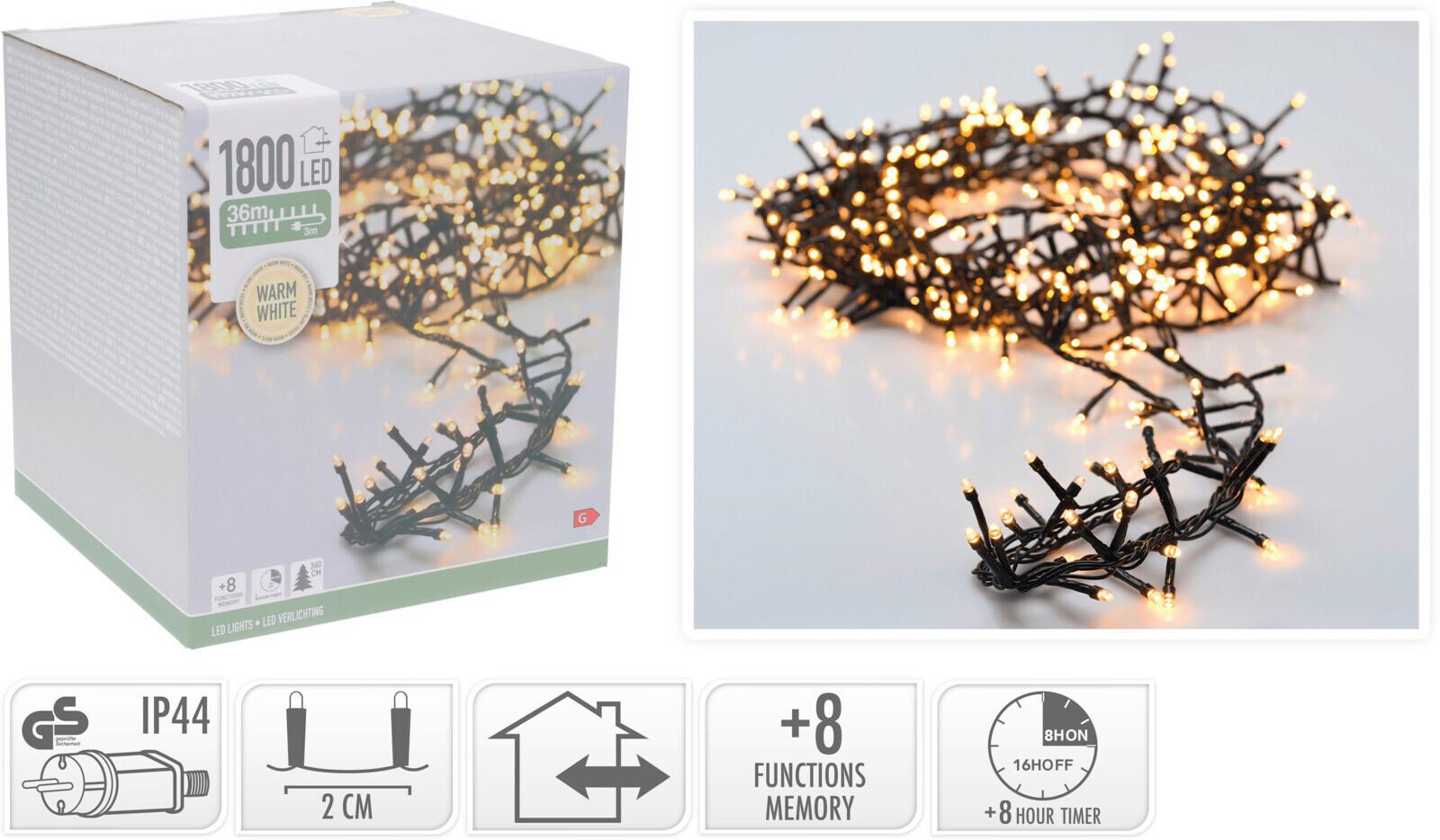 Fényfüzér 1800db LED - fekete, műanyag (3600cm)