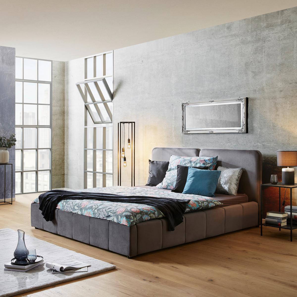 Oblazinjena Postelja Dorry, Temno Siva, 180x200 - temno siva/črna, Moderno, kovina/umetna masa (180/200cm) - Livetastic