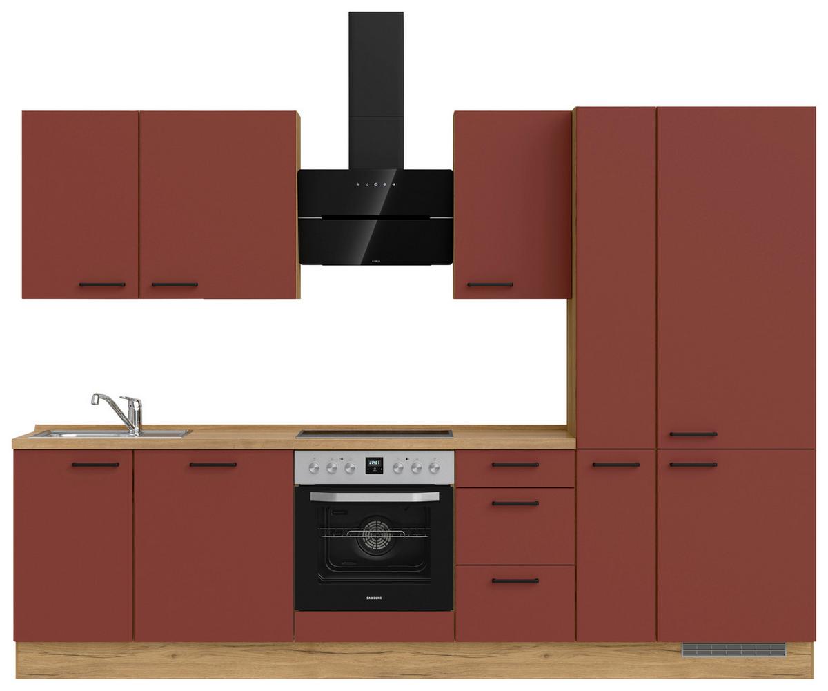 Küchenblock Easytouch High m. Geräten Dunkelrot - Eichefarben/Schwarz, MODERN, Holzwerkstoff/Metall (300cm) - Nobilia