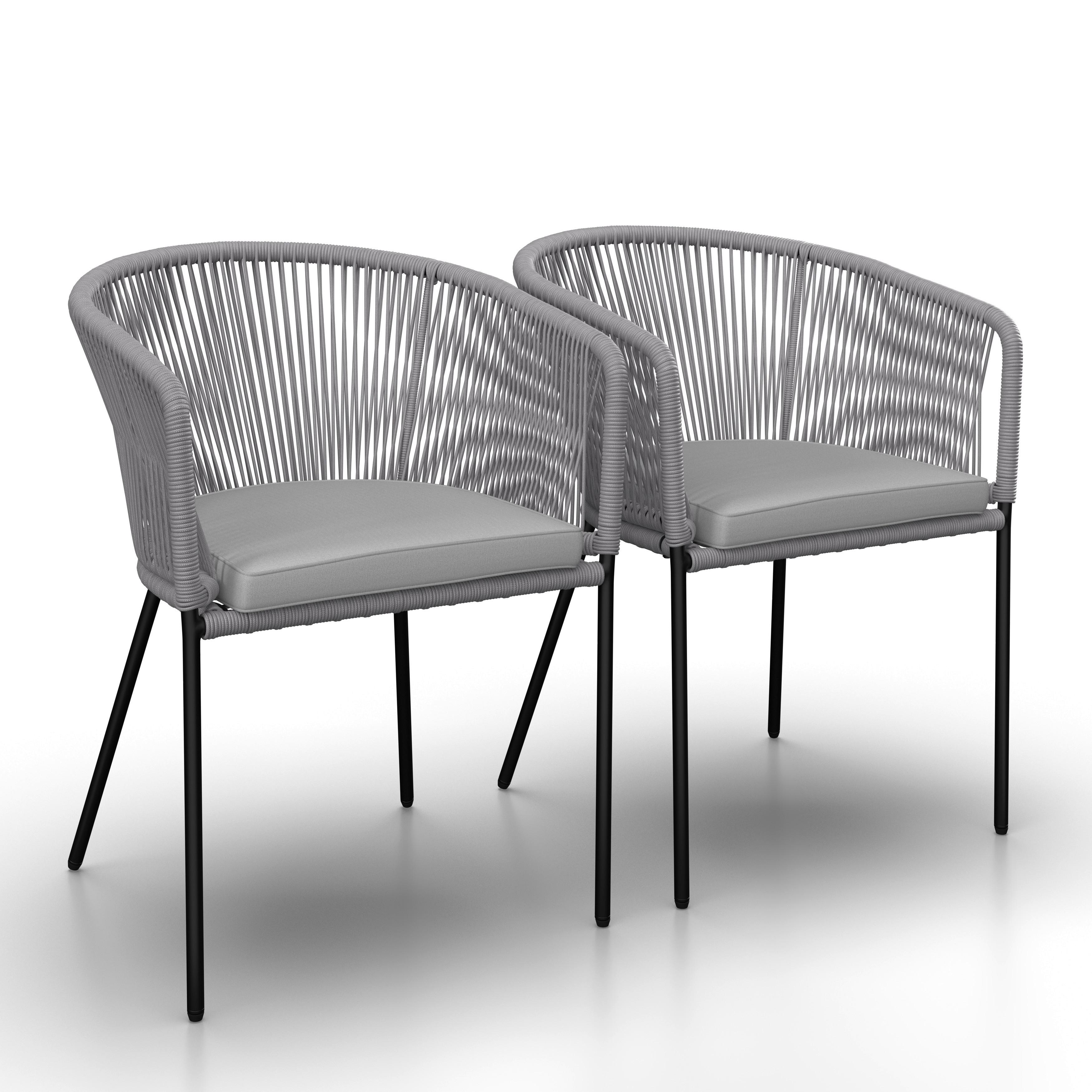 Gartensessel-Set 2-er Set Victor Hellgrau Metall/Textil - Hellgrau/Schwarz, MODERN, Textil/Metall (56/78/59cm) - Bessagi Garden