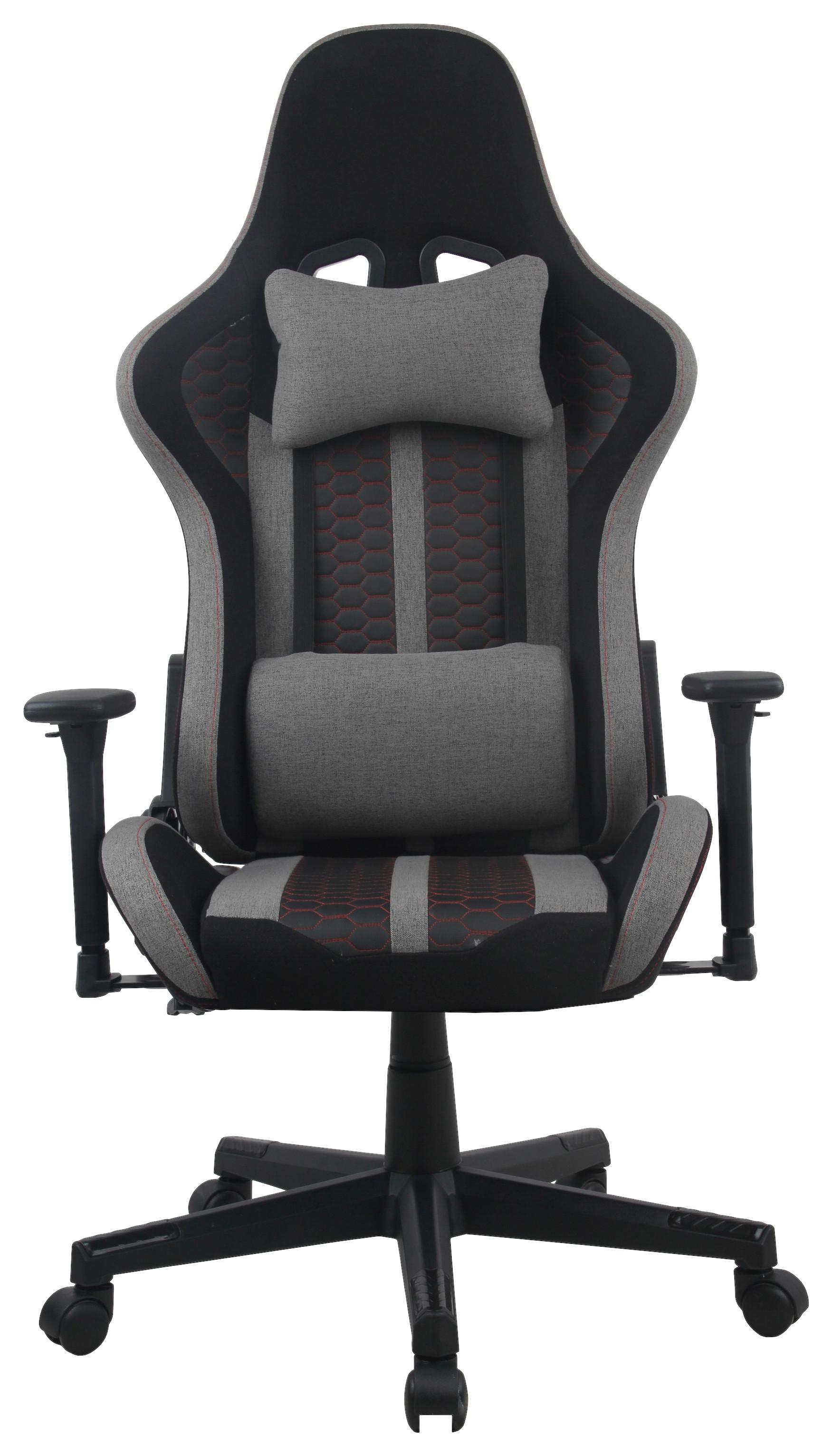 Gaming Stol Carlos, Siva, Črna - rdeča/siva, Moderno, kovina/umetna masa (63/114/62cm)