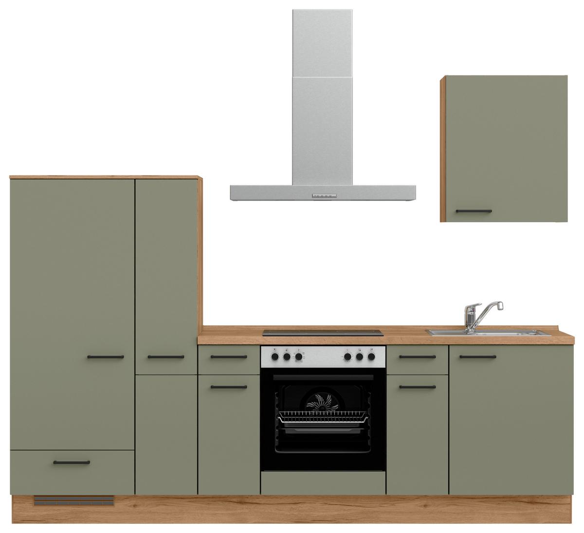 Küchenleerblock Senso Low o. Geräte Olivgrün - Eichefarben/Schwarz, MODERN, Holzwerkstoff/Metall (270cm) - Nobilia