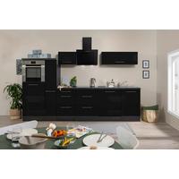 Küchenzeile mit Geräte Schwarz ca. 310 cm Hochglanz/Grau - Edelstahlfarben/Eichefarben, Basics, Holzwerkstoff/Metall (310cm) - Respekta