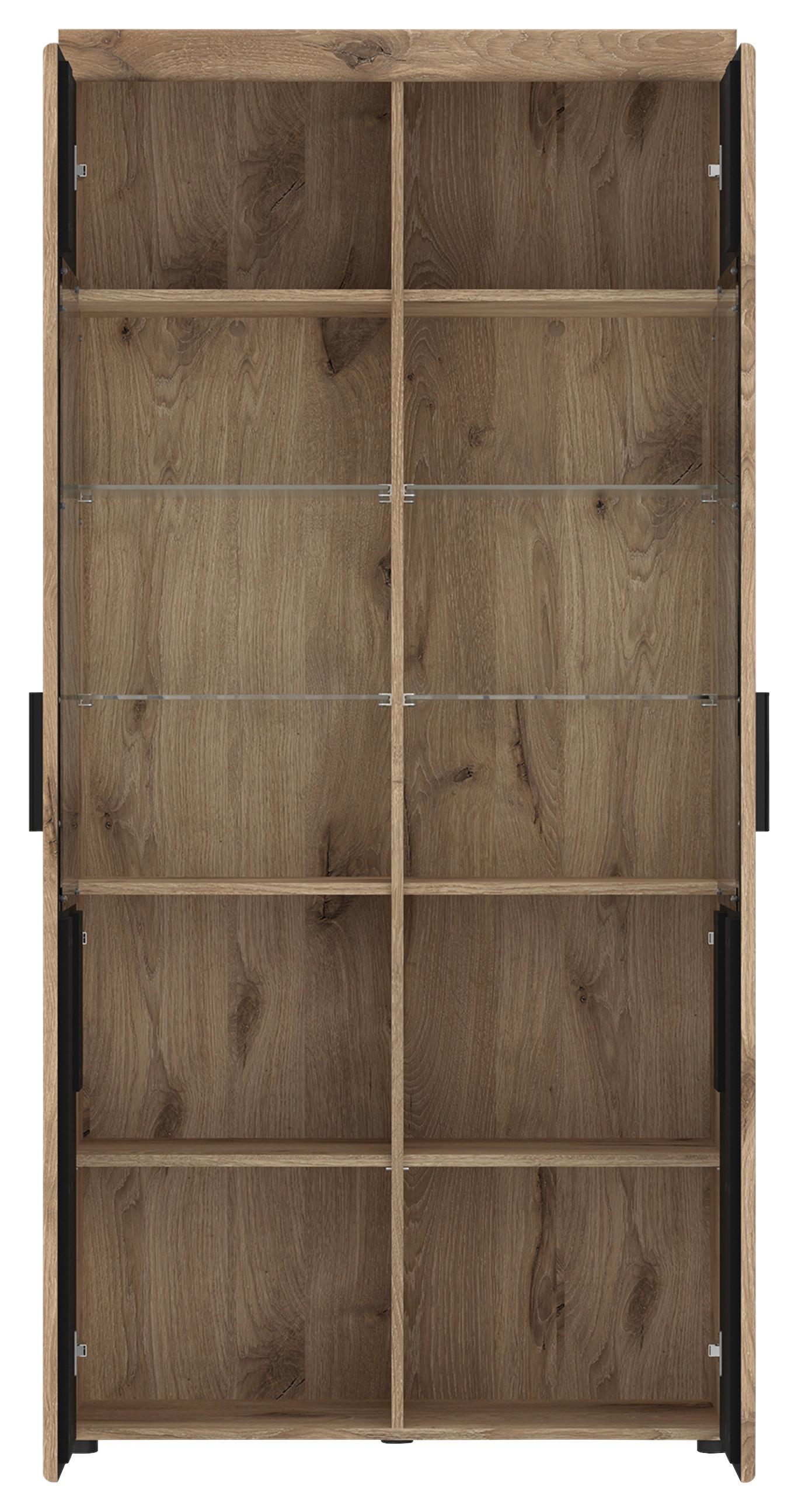 Vitrina Grano - boje hrasta/tamno siva, Trend, staklo/drvni materijal (92,8/195/37,4cm) - Modern Living