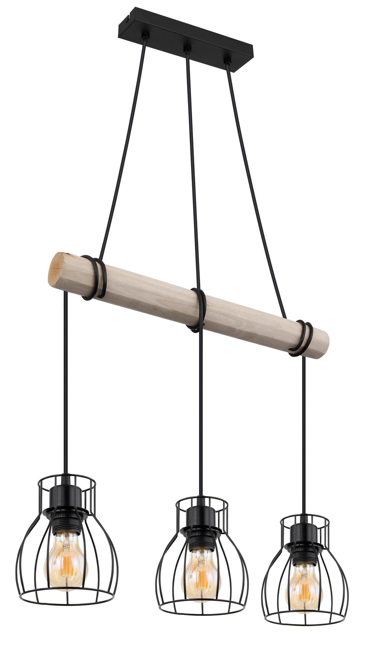 Hängeleuchte Mina max. 40 Watt - Schwarz/Naturfarben, KONVENTIONELL, Holz/Metall (50/14/140cm) - Globo