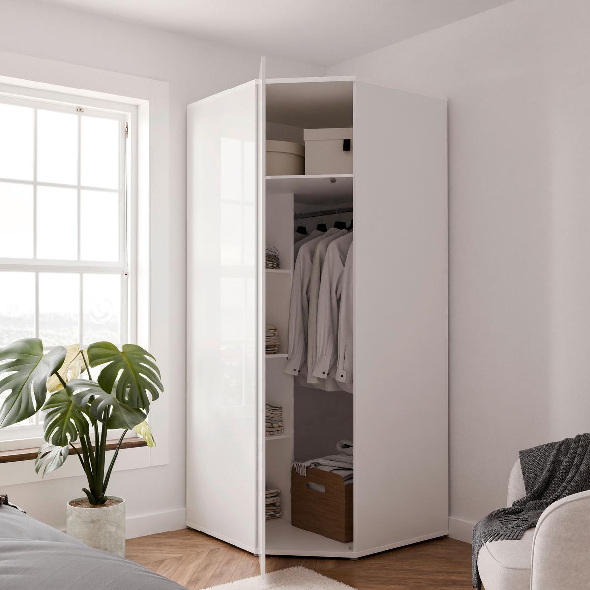 Kotna Omara Za Oblačila Alice, Bela - bela/visoki sijaj, Trend, leseni material (92/214/92cm) - Carryhome