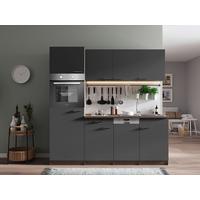 Küchenblock Oliver mit Geräten ca. 205 cm Grau - Eichefarben/Alufarben, Basics, Holzwerkstoff/Kunststoff (205cm) - Respekta