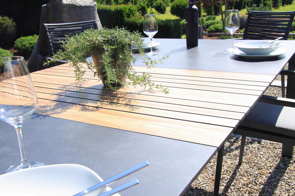 Gartenset 5-tlg. Metall/Glas/ Textil/Kunststof/Holzwerkstoff - Dunkelgrau/Anthrazit, Basics, Glas/Holzwerkstoff (180+60/100/74cm) - Acamp
