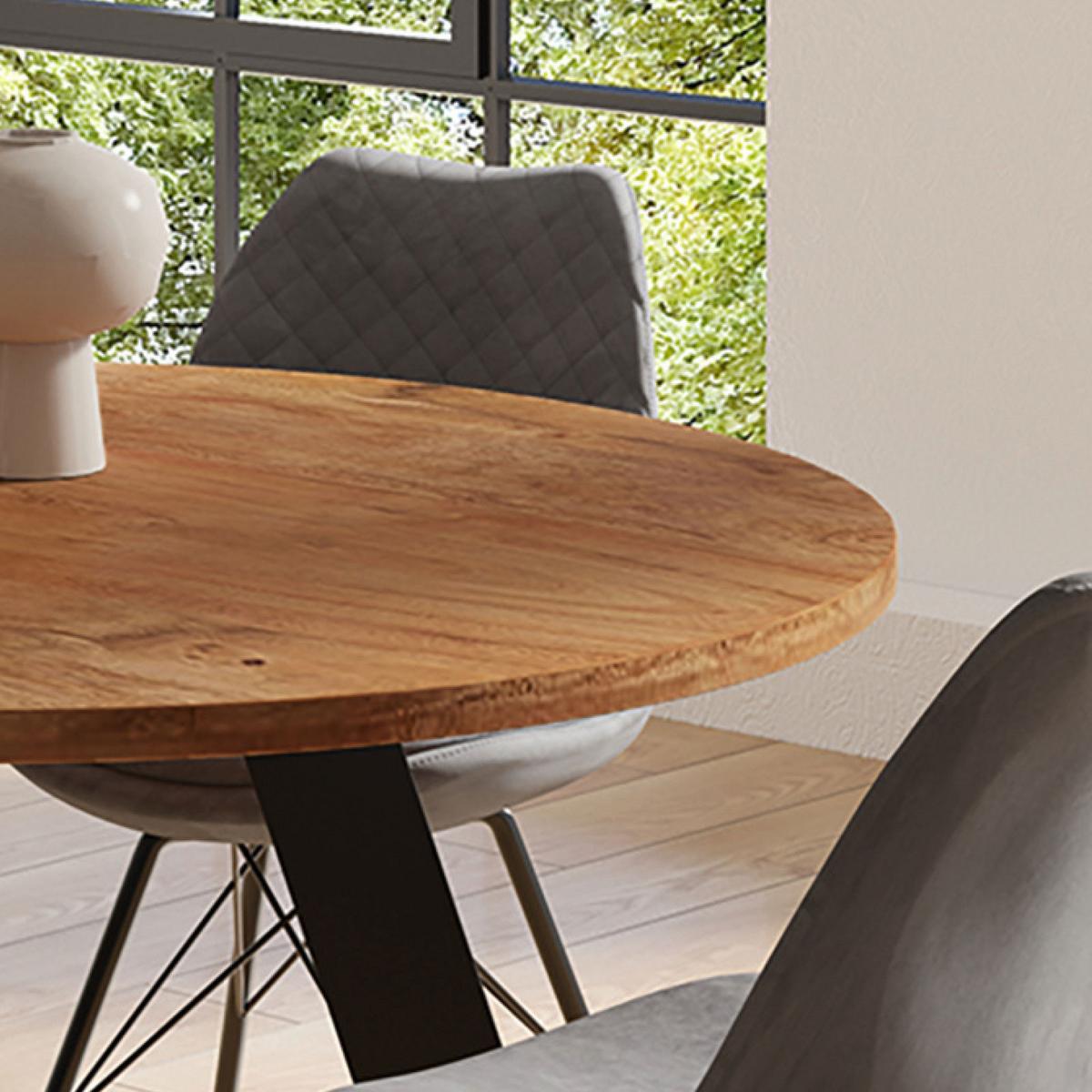 Esstisch Tara Akazie Echtholz rund D: ca. 120 cm - Schwarz/Akaziefarben, MODERN, Holz/Metall (120/120/76cm) - MID.YOU
