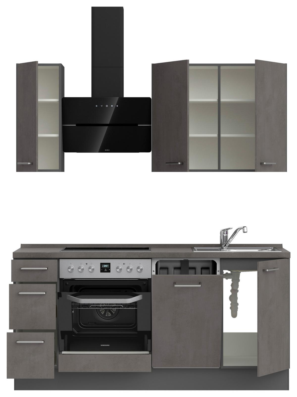 Küchenblock Riva High m. Geräten Schieferfarben - Schieferfarben/Edelstahlfarben, MODERN, Holzwerkstoff/Metall (180cm) - Nobilia