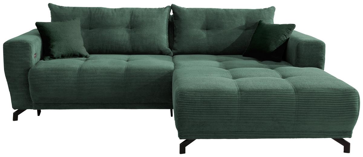 Wohnlandschaft Restato Dunkelgrün Cord - Dunkelgrün/Schwarz, MODERN, Holz/Textil (246/177cm) - MID.YOU