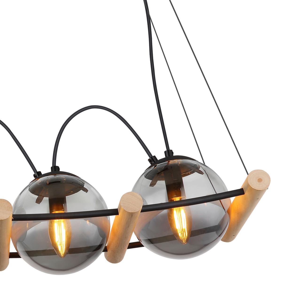 Hängeleuchte Leona Naturfarben/Schwarz max.15Watt - Schwarz/Naturfarben, Design, Glas/Holz (75/22/120cm) - Globo