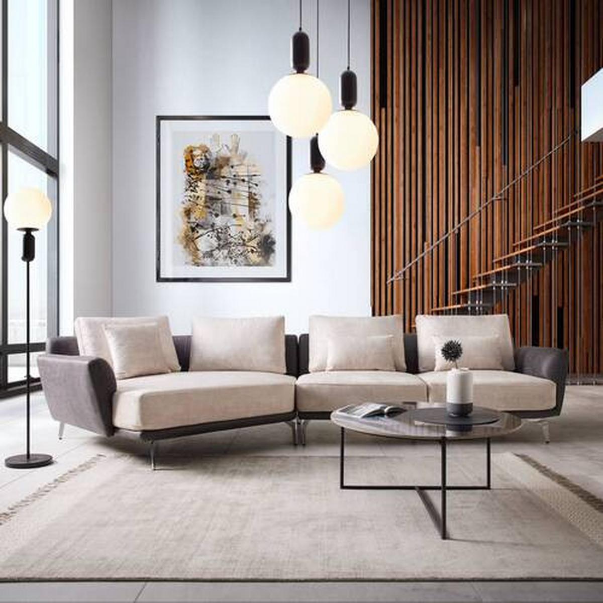 Canapea modulara MARA - bej/gri închis, Modern, lemn/metal (351/69/163cm) - Bessagi Home