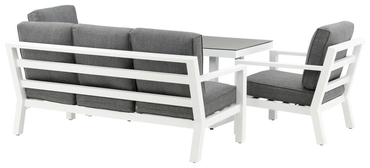 Loungegarnitur Barcelona Grau/Weiß Metall/Textil - Weiß/Grau, Basics, Textil/Metall - Gardenson