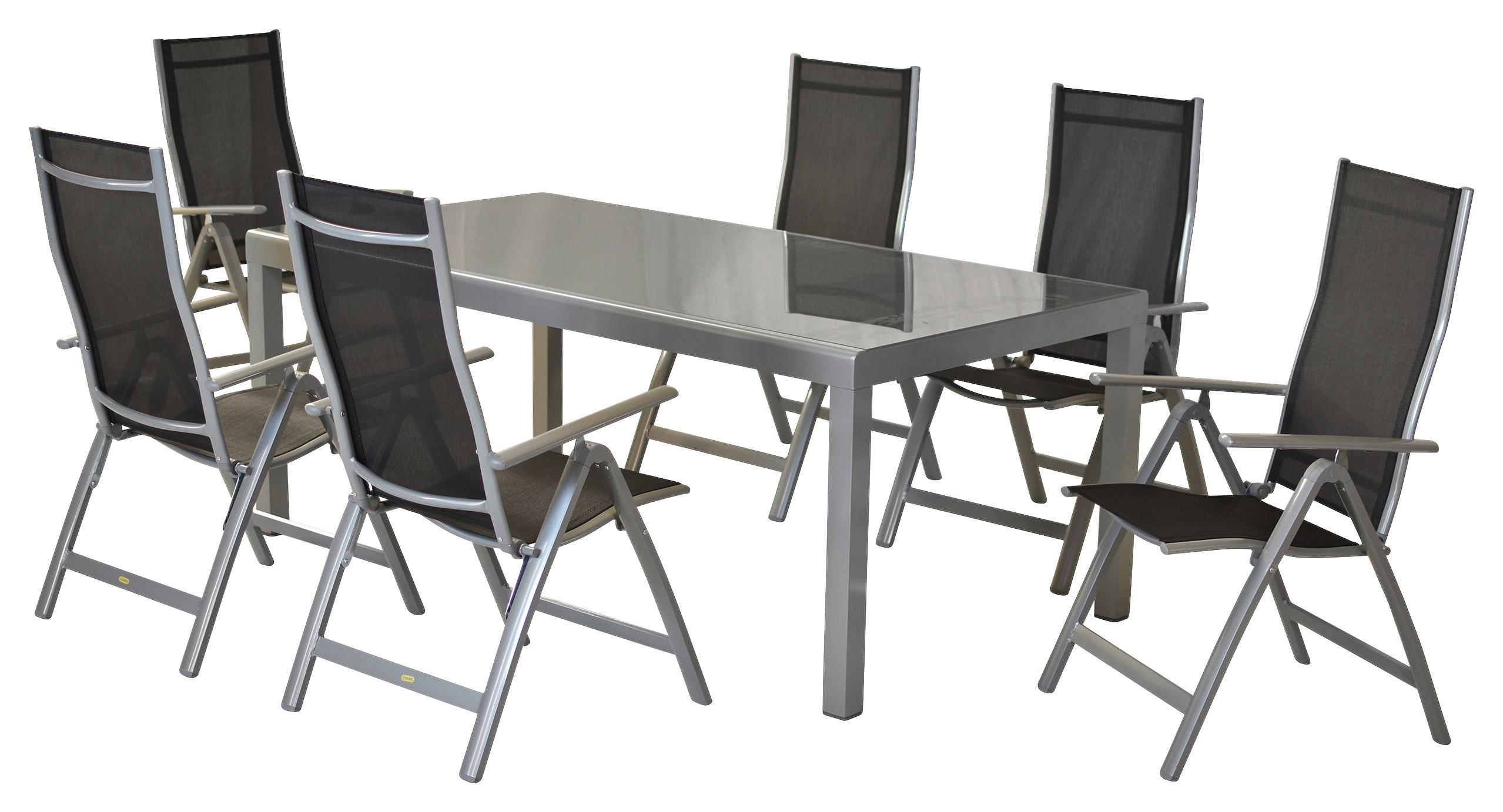 Vrtni Set Carrara, 9-Delni - srebrne barve/črna, Moderno, kovina/tekstil - Gardenson