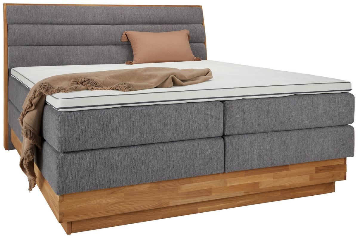 Boxspringbett Marissa in Grau ca. 180x200cm - Schwarz/Grau, KONVENTIONELL, Holz/Textil (180/200cm) - Premium Living