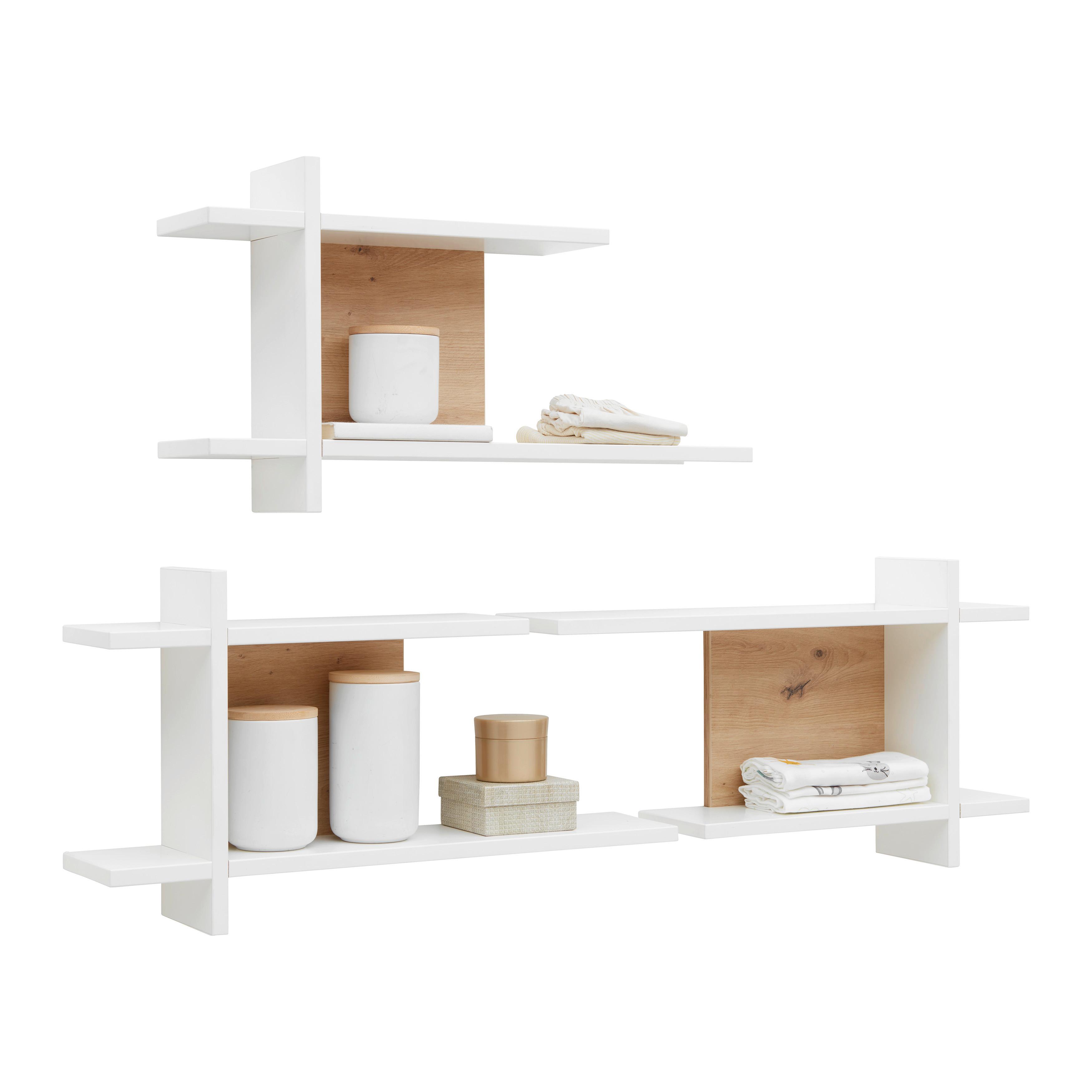 Wandregal Luna White in Weiß/Eiche ca. 68x38x15cm - Weiß/Eiche Artisan, KONVENTIONELL, Holzwerkstoff (68/38/15cm) - Roba