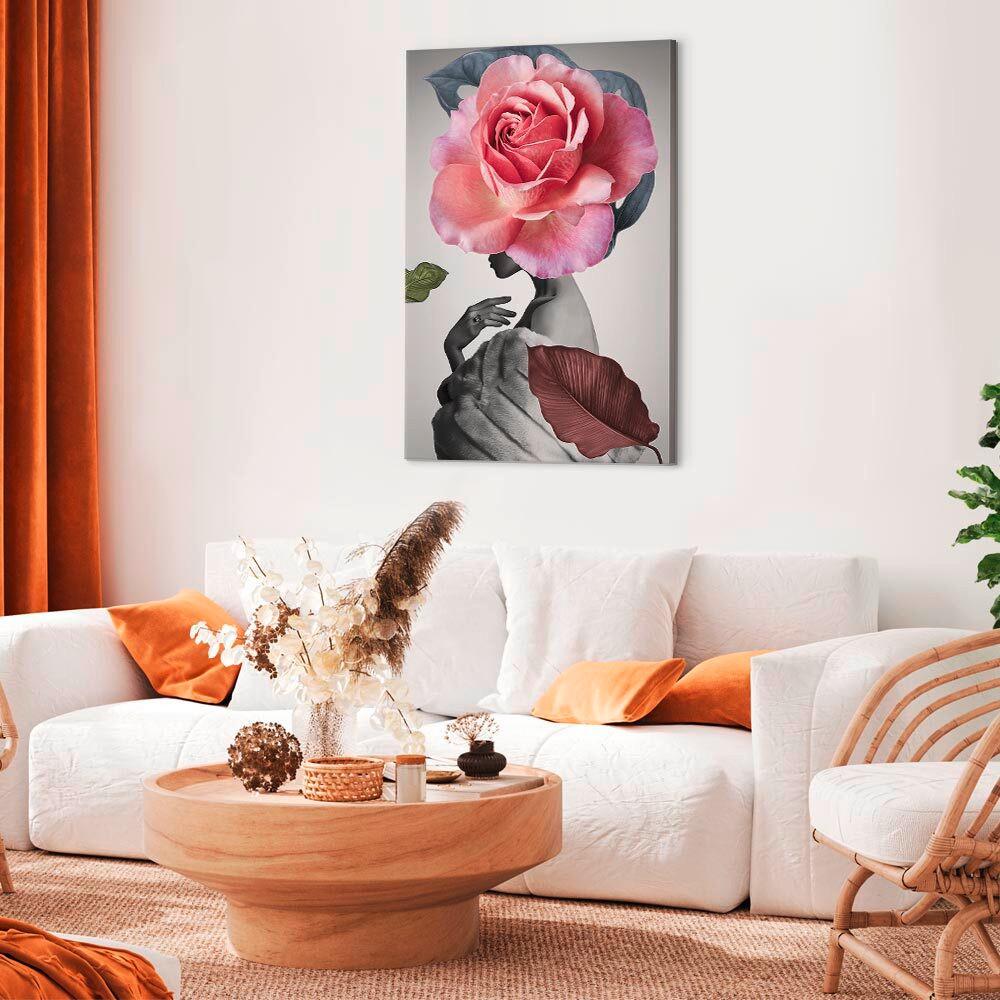 Slika Na Platnu Rose And Fur - pink/rjava, Basics, tekstil/les (60/90/1.2cm) - artgeist