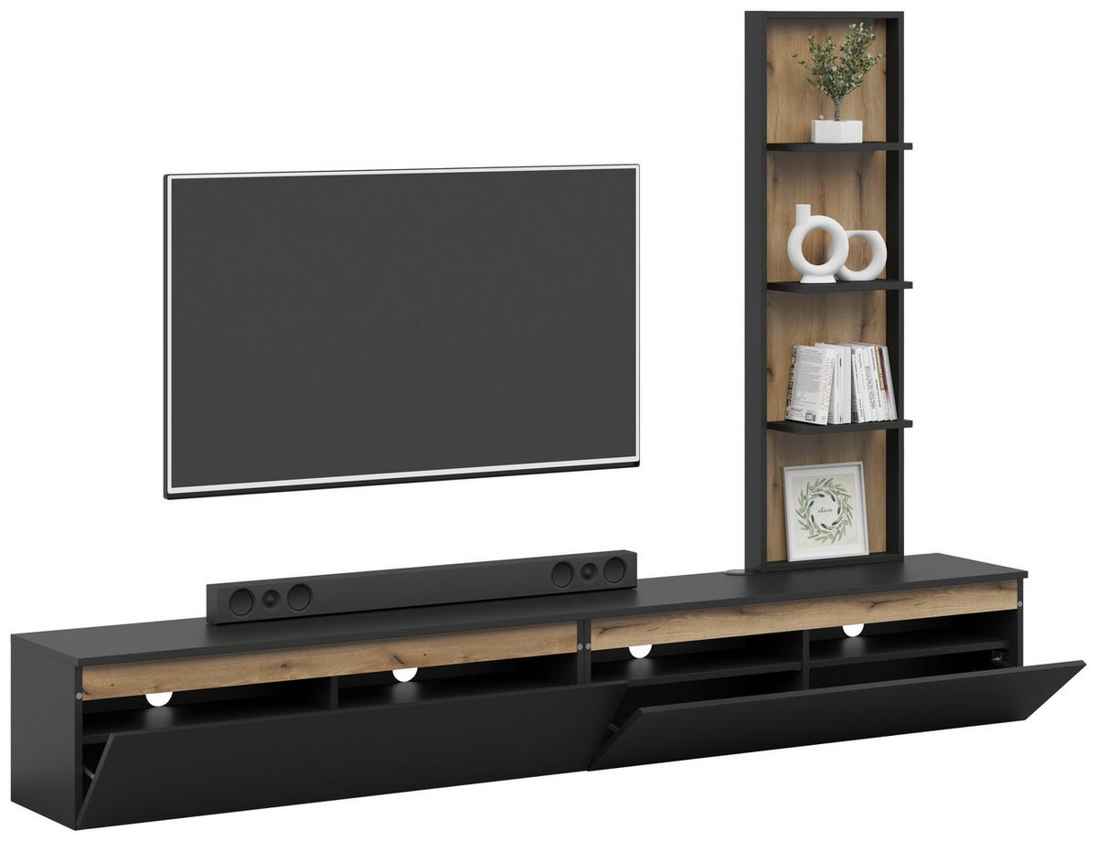 Wohnwand Pascal Schwarz/Eichefarben - Eichefarben/Schwarz, MODERN, Holzwerkstoff (230/160/35cm) - Based