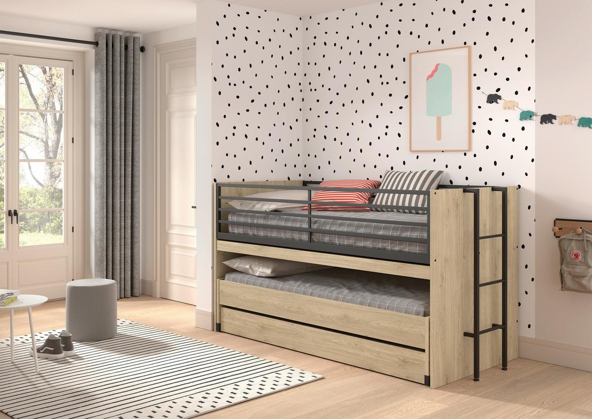 Hochbett Sam Eichefarben ca. 90x200 cm - Eichefarben, MODERN, Holzwerkstoff (90/200cm) - Vipack