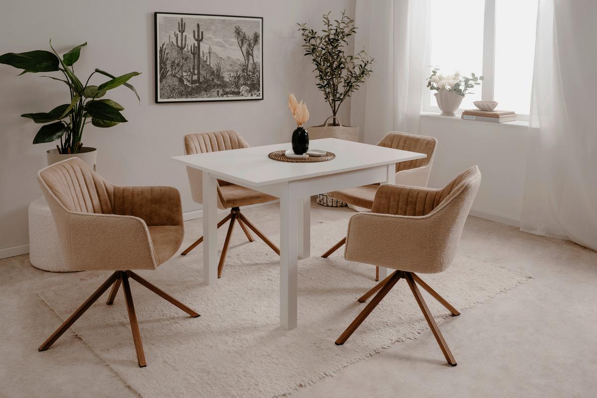 KRZESŁO Z PODŁOKIETNIKAMI RAY 70A - beżowy/kolor dębowy, Konventionell, metal/tkanina (58,5/81/60cm) - MID.YOU