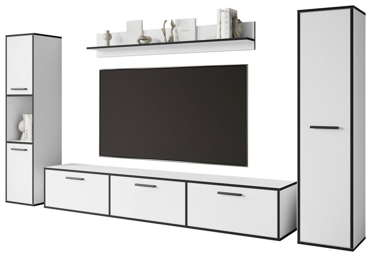 Wohnwand 4 tlg. Bogota XL Weiß, Graphitfarben - Schwarz/Graphitfarben, Basics, Holzwerkstoff/Kunststoff (240/130/31cm) - P & B