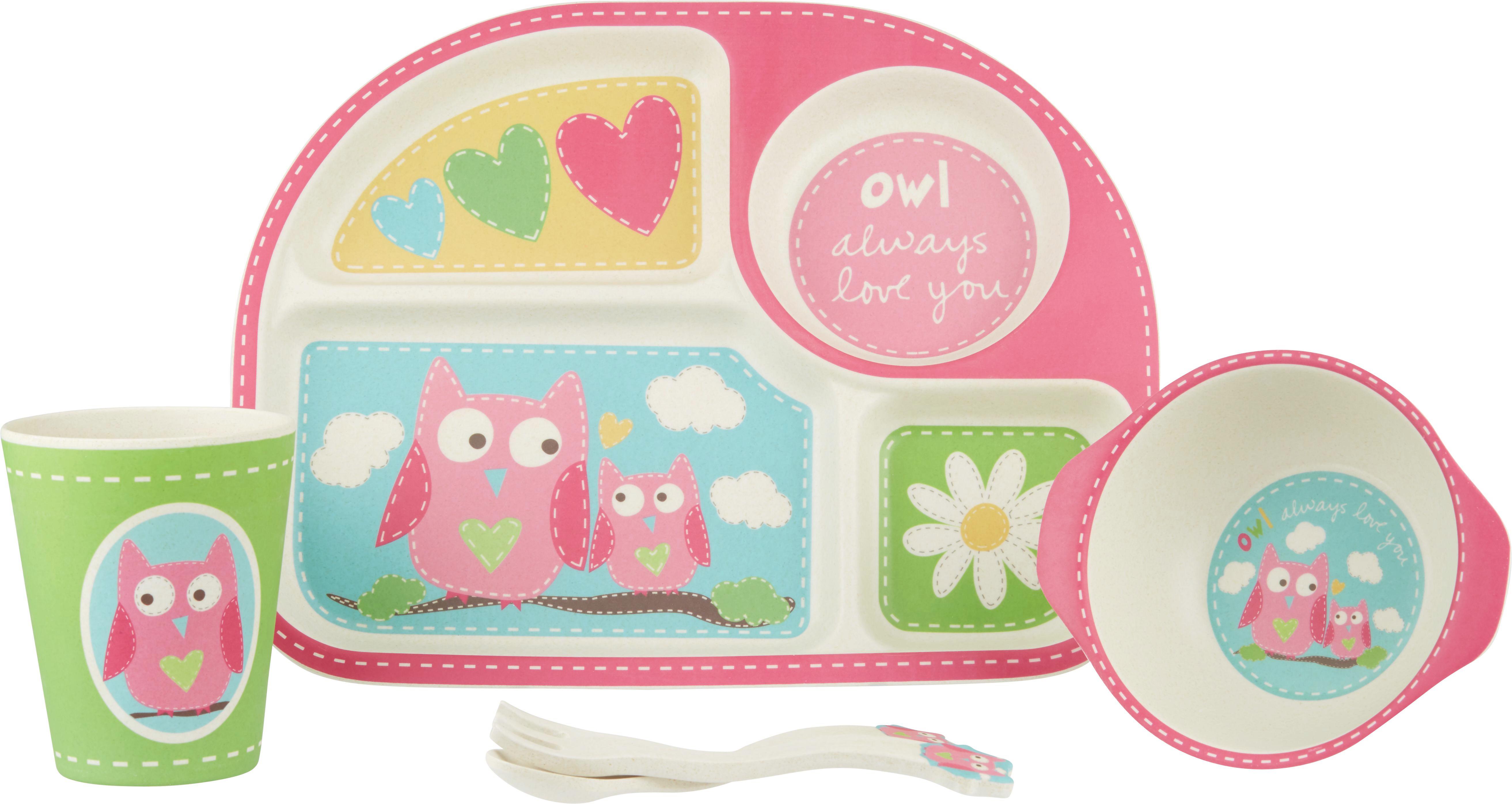 Kindergeschirrset Eule, 5-teilig - Multicolor/Naturfarben, Naturmaterialien/Holzwerkstoff (27/2cm) - Zandiara