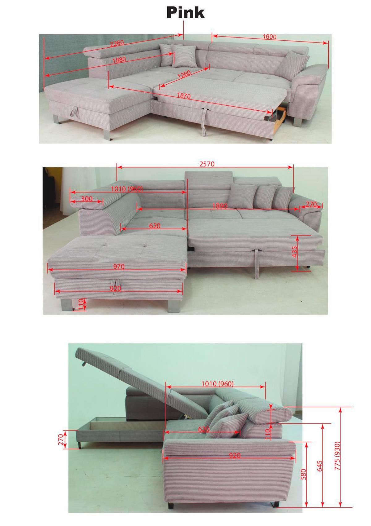 NAROŻNIK PINK - kolor srebrny/szary, Design, metal/tkanina (257/226cm) - Xora