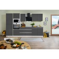 Küchenblock Lorena mit Geräten ca. 335 cm Grau Hochglanz - Grau Hochglanz/Graphitfarben, Basics, Holzwerkstoff (335cm) - Respekta
