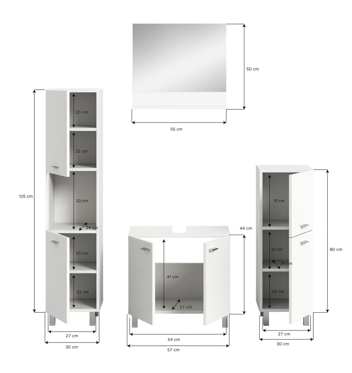 Badezimmer Boston 4-tlg. ca. 117 cm Weiß - Silberfarben/Weiß, MODERN, Glas/Holzwerkstoff (117cm) - MID.YOU