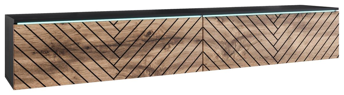Lowboard ca. 180x30 cm mit LED Fischgräte Eiche Wotan/Schwarz - Eiche Wotan/Schwarz, Basics, Holzwerkstoff/Kunststoff (180/30/33cm) - P & B