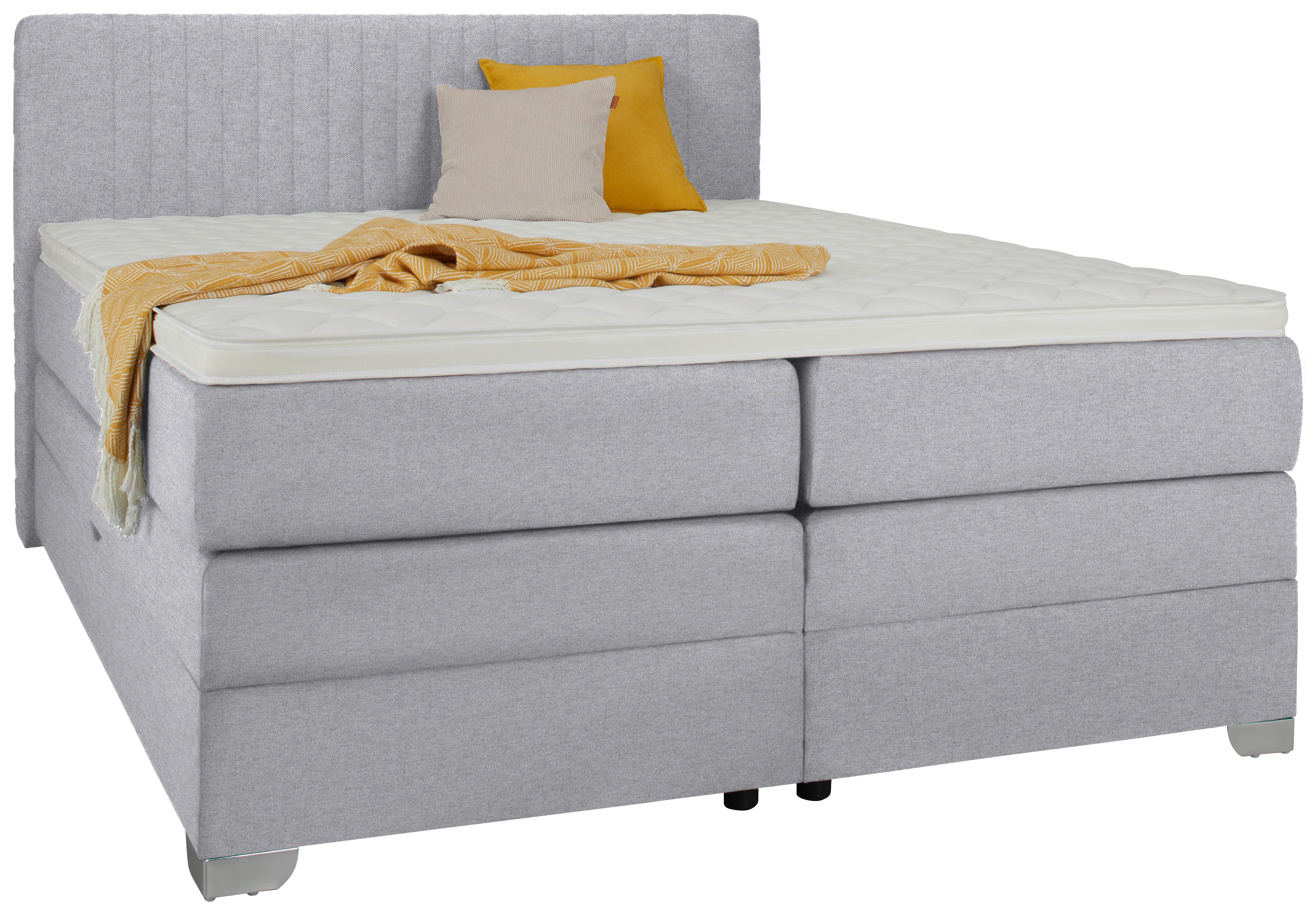 Boxspringbett Plura Hellgrau ca. 180x200cm - Chromfarben/Hellgrau, KONVENTIONELL, Holz/Holzwerkstoff (180/200cm) - Mömax